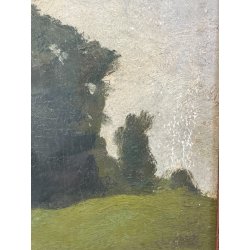 ANTICO QUADRO DIPINTO OLIO SU CARTONCINO PIOVANO BARTOLOMEO PAESAGGIO PRATO 1920