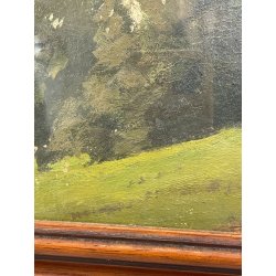 ANTICO QUADRO DIPINTO OLIO SU CARTONCINO PIOVANO BARTOLOMEO PAESAGGIO PRATO 1920