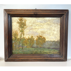 ANTICO QUADRO DIPINTO OLIO SU TAVOLA PIOVANO BARTOLOMEO PAESAGGIO PIANURA 1933