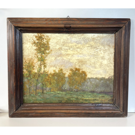 ANTICO QUADRO DIPINTO OLIO SU TAVOLA PIOVANO BARTOLOMEO PAESAGGIO PIANURA 1933