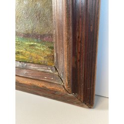ANTICO QUADRO DIPINTO OLIO SU TAVOLA PIOVANO BARTOLOMEO PAESAGGIO PIANURA 1933