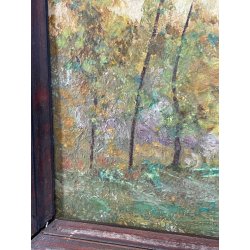 ANTICO QUADRO DIPINTO OLIO SU TAVOLA PIOVANO BARTOLOMEO PAESAGGIO PIANURA 1933