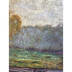 ANTICO QUADRO DIPINTO OLIO SU TAVOLA PIOVANO BARTOLOMEO PAESAGGIO PIANURA 1933