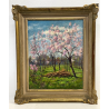 ANTICO QUADRO DIPINTO OLIO SU CARTONE PIOVANO BARTOLOMEO PAESAGGIO CILIEGI 1957