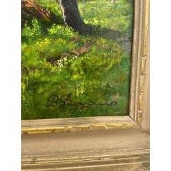 ANTICO QUADRO DIPINTO OLIO SU CARTONE PIOVANO BARTOLOMEO PAESAGGIO CILIEGI 1957