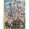 ANTICO QUADRO DIPINTO OLIO SU CARTONE PIOVANO BARTOLOMEO PAESAGGIO CILIEGI 1957