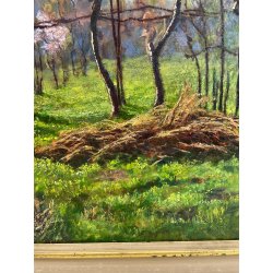 ANTICO QUADRO DIPINTO OLIO SU CARTONE PIOVANO BARTOLOMEO PAESAGGIO CILIEGI 1957