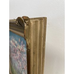 ANTICO QUADRO DIPINTO OLIO SU CARTONE PIOVANO BARTOLOMEO PAESAGGIO CILIEGI 1957