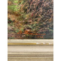 ANTICO QUADRO DIPINTO OLIO SU CARTONE PIOVANO BARTOLOMEO PAESAGGIO BOSCO 1972