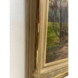 ANTICO QUADRO DIPINTO OLIO SU CARTONE PIOVANO BARTOLOMEO PAESAGGIO BOSCO 1972