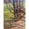 ANTICO QUADRO DIPINTO OLIO SU CARTONE PIOVANO BARTOLOMEO PAESAGGIO BOSCO 1972