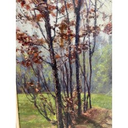 ANTICO QUADRO DIPINTO OLIO SU CARTONE PIOVANO BARTOLOMEO PAESAGGIO BOSCO 1972