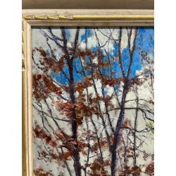 ANTICO QUADRO DIPINTO OLIO SU CARTONE PIOVANO BARTOLOMEO PAESAGGIO BOSCO 1972