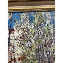ANTICO QUADRO DIPINTO OLIO SU CARTONE PIOVANO BARTOLOMEO PAESAGGIO BOSCO 1972