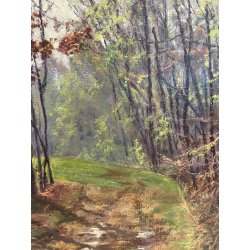 ANTICO QUADRO DIPINTO OLIO SU CARTONE PIOVANO BARTOLOMEO PAESAGGIO BOSCO 1972
