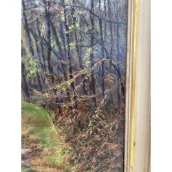 ANTICO QUADRO DIPINTO OLIO SU CARTONE PIOVANO BARTOLOMEO PAESAGGIO BOSCO 1972