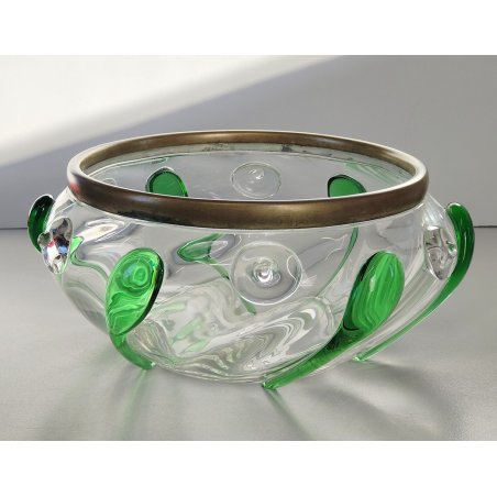 ANTICA CIOTOLA VETRO Art Nouveau ANELLO BRONZO GOCCE VETRO SOFFIATO Murano 1930