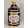 VASO con COPERCHIO PORCELLANA Sevres BLU ORO DECORO Bouquet Fiori JAR WITH LID