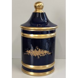VASO con COPERCHIO PORCELLANA Sevres BLU ORO DECORO Bouquet Fiori JAR WITH LID