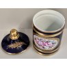 VASO con COPERCHIO PORCELLANA Sevres BLU ORO DECORO Bouquet Fiori JAR WITH LID