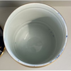 VASO con COPERCHIO PORCELLANA Sevres BLU ORO DECORO Bouquet Fiori JAR WITH LID