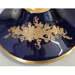 VASO con COPERCHIO PORCELLANA Sevres BLU ORO DECORO Bouquet Fiori JAR WITH LID