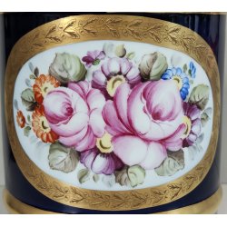 VASO con COPERCHIO PORCELLANA Sevres BLU ORO DECORO Bouquet Fiori JAR WITH LID