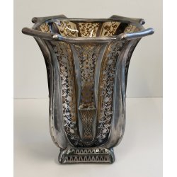 ANTICO VASO VETRO AMBRA COSTOLATO ARGENTO anni 20 Art Nouveau GLASS SILVER VASE