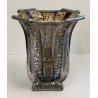 ANTICO VASO VETRO AMBRA COSTOLATO ARGENTO anni 20 Art Nouveau GLASS SILVER VASE
