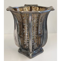 ANTICO VASO VETRO AMBRA COSTOLATO ARGENTO anni 20 Art Nouveau GLASS SILVER VASE