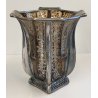 ANTICO VASO VETRO AMBRA COSTOLATO ARGENTO anni 20 Art Nouveau GLASS SILVER VASE