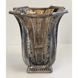 ANTICO VASO VETRO AMBRA COSTOLATO ARGENTO anni 20 Art Nouveau GLASS SILVER VASE