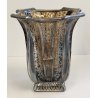 ANTICO VASO VETRO AMBRA COSTOLATO ARGENTO anni 20 Art Nouveau GLASS SILVER VASE