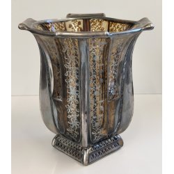 ANTICO VASO VETRO AMBRA COSTOLATO ARGENTO anni 20 Art Nouveau GLASS SILVER VASE