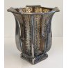 ANTICO VASO VETRO AMBRA COSTOLATO ARGENTO anni 20 Art Nouveau GLASS SILVER VASE