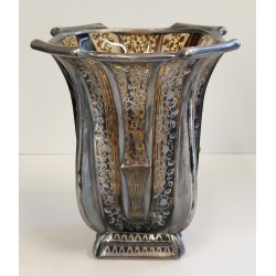 ANTICO VASO VETRO AMBRA COSTOLATO ARGENTO anni 20 Art Nouveau GLASS SILVER VASE
