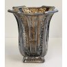 ANTICO VASO VETRO AMBRA COSTOLATO ARGENTO anni 20 Art Nouveau GLASS SILVER VASE