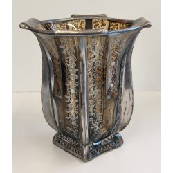 ANTICO VASO VETRO AMBRA COSTOLATO ARGENTO anni 20 Art Nouveau GLASS SILVER VASE