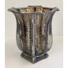 ANTICO VASO VETRO AMBRA COSTOLATO ARGENTO anni 20 Art Nouveau GLASS SILVER VASE
