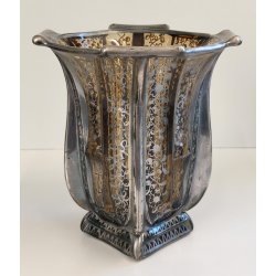 ANTICO VASO VETRO AMBRA COSTOLATO ARGENTO anni 20 Art Nouveau GLASS SILVER VASE