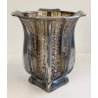 ANTICO VASO VETRO AMBRA COSTOLATO ARGENTO anni 20 Art Nouveau GLASS SILVER VASE