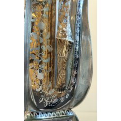 ANTICO VASO VETRO AMBRA COSTOLATO ARGENTO anni 20 Art Nouveau GLASS SILVER VASE
