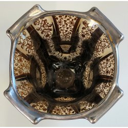 ANTICO VASO VETRO AMBRA COSTOLATO ARGENTO anni 20 Art Nouveau GLASS SILVER VASE