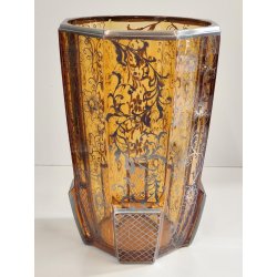 ANTICO VASO VETRO AMBRA OTTAGONALE ARGENTO anni 30 Art Déco GLASS SILVER VASE