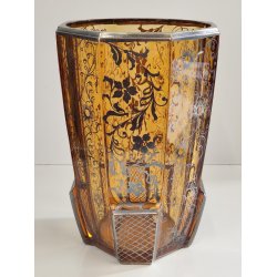 ANTICO VASO VETRO AMBRA OTTAGONALE ARGENTO anni 30 Art Déco GLASS SILVER VASE
