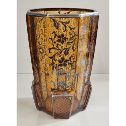 ANTICO VASO VETRO AMBRA OTTAGONALE ARGENTO anni 30 Art Déco GLASS SILVER VASE