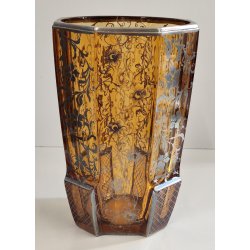 ANTICO VASO VETRO AMBRA OTTAGONALE ARGENTO anni 30 Art Déco GLASS SILVER VASE