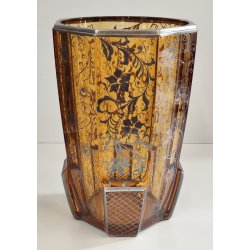 ANTICO VASO VETRO AMBRA OTTAGONALE ARGENTO anni 30 Art Déco GLASS SILVER VASE