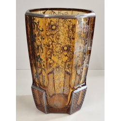 ANTICO VASO VETRO AMBRA OTTAGONALE ARGENTO anni 30 Art Déco GLASS SILVER VASE