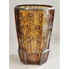 ANTICO VASO VETRO AMBRA OTTAGONALE ARGENTO anni 30 Art Déco GLASS SILVER VASE